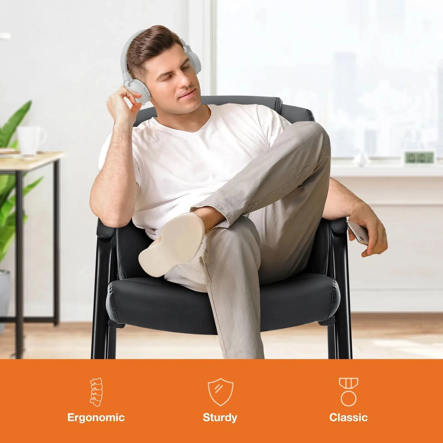 JHK Leather Waiting Room Chairs No Wheels,Guest Chair with Padded Arm Office Guest Chair Conference Room Lobby Table