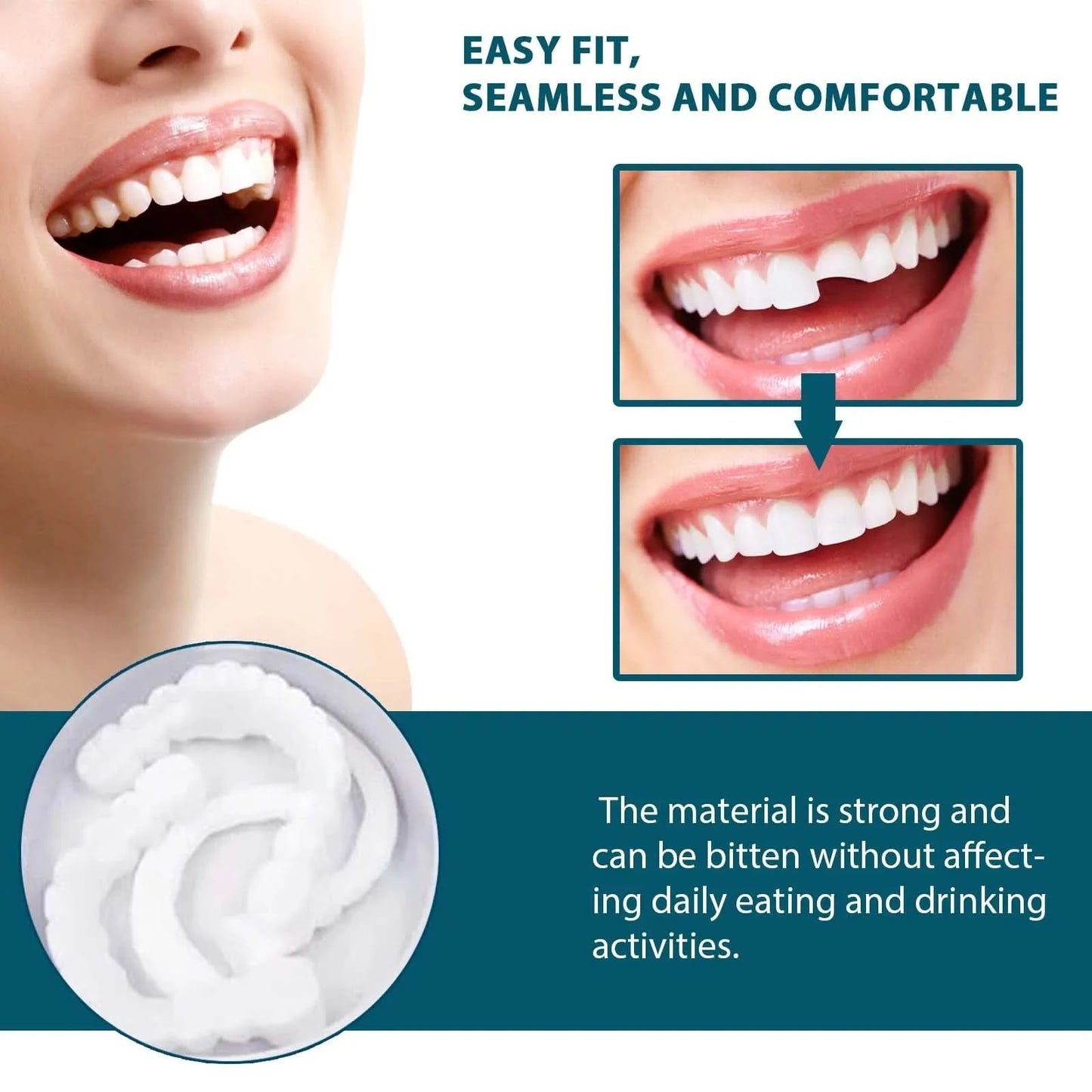 Eelhoe Instant Perfect Fit Teeth Whitening Fake Tooth Cover Teeth Upper Lower Veneers Lasting Snap-On Dentures Oral Hygiene Care - M & M Global