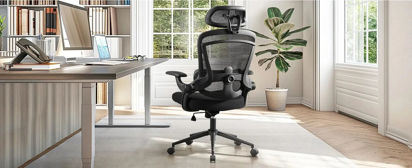 JHK Ergonomic Mesh Adjustable Lumbar Support Office Chair 120°Tilt High Back Comfortable Computer Chair with Soft Flip Up Arms