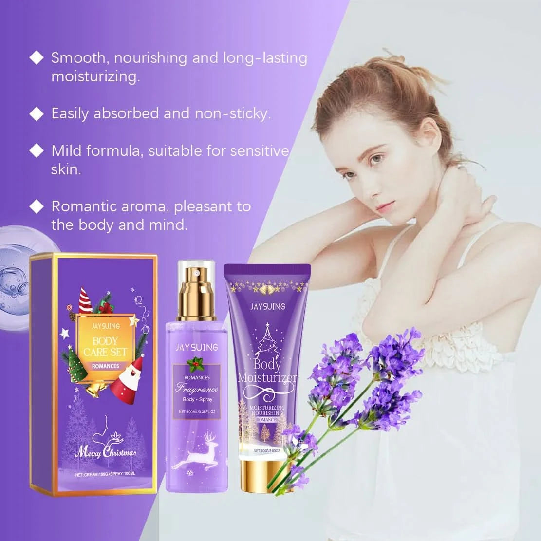 Jaysuing 1set Christmas Long Lasting Fragrance Body Care Set Moisturizing Nourishing Lavender Floral Scent Smoothing Body Set - M & M Global