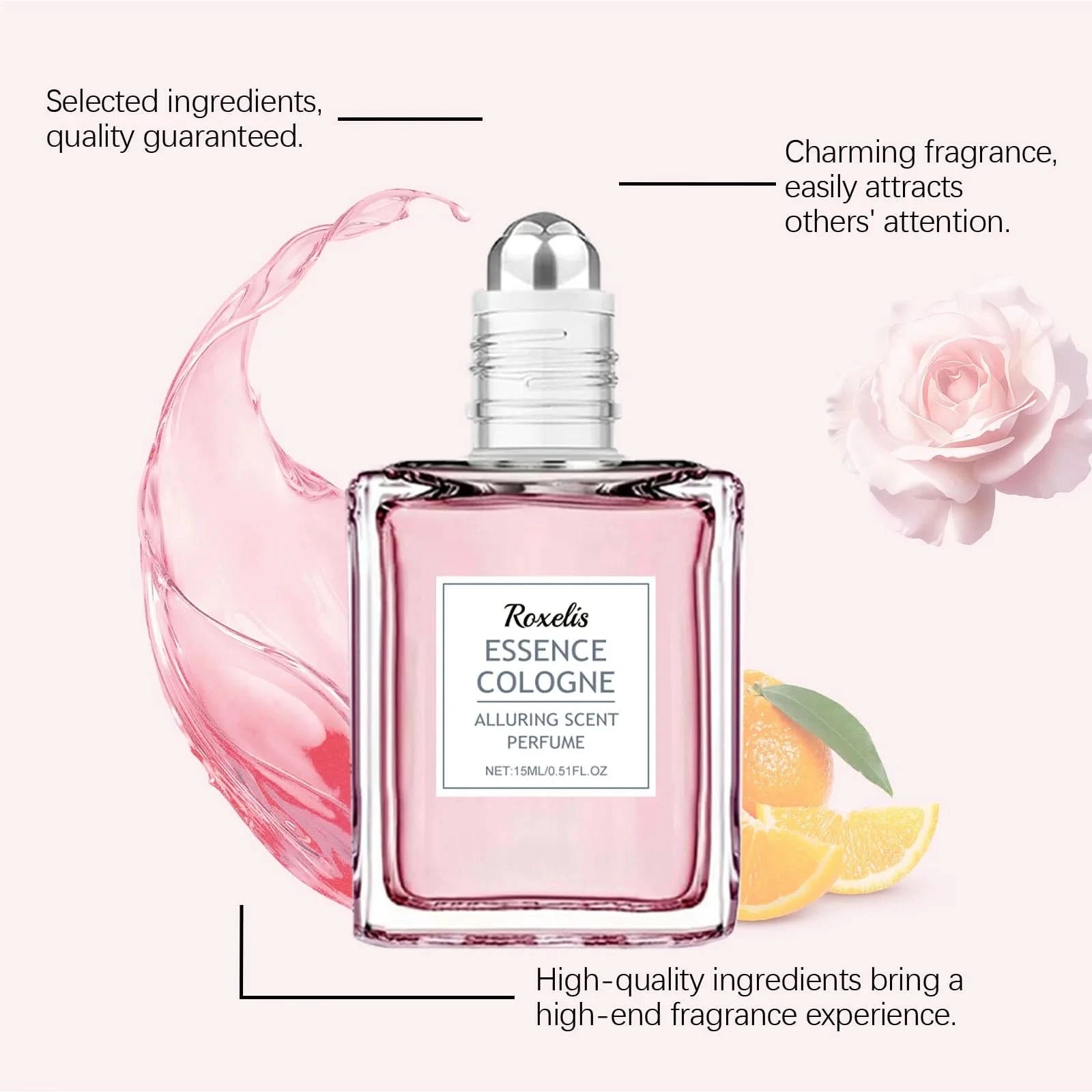 Roxelis 15ml Pink Rose Floral Scent Perfume Pheromones Roll-On Oil Deodorant Lasting Charming Romantic Attraction Perfume Roller - M & M Global