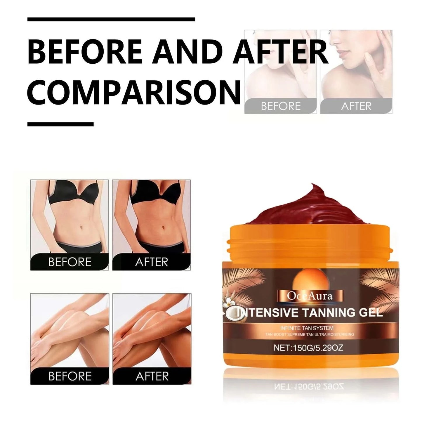 Oceaura 150g Intensive Body Tanning Gel Summer Beach Hydrating Sun Bronzer Sumless Tanning Non-irritating Skin Tanning Lotion - M & M Global