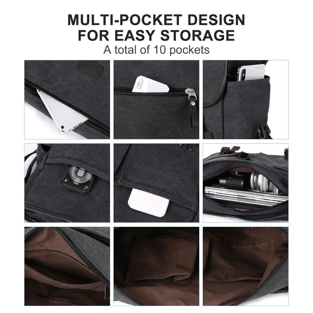 Messenger Bag for Men Retro Canvas Satchel Casual Briefcases Laptop Bag Fit 13Inch,Water Resistant Crossbody College Satchel Bag - M & M Global