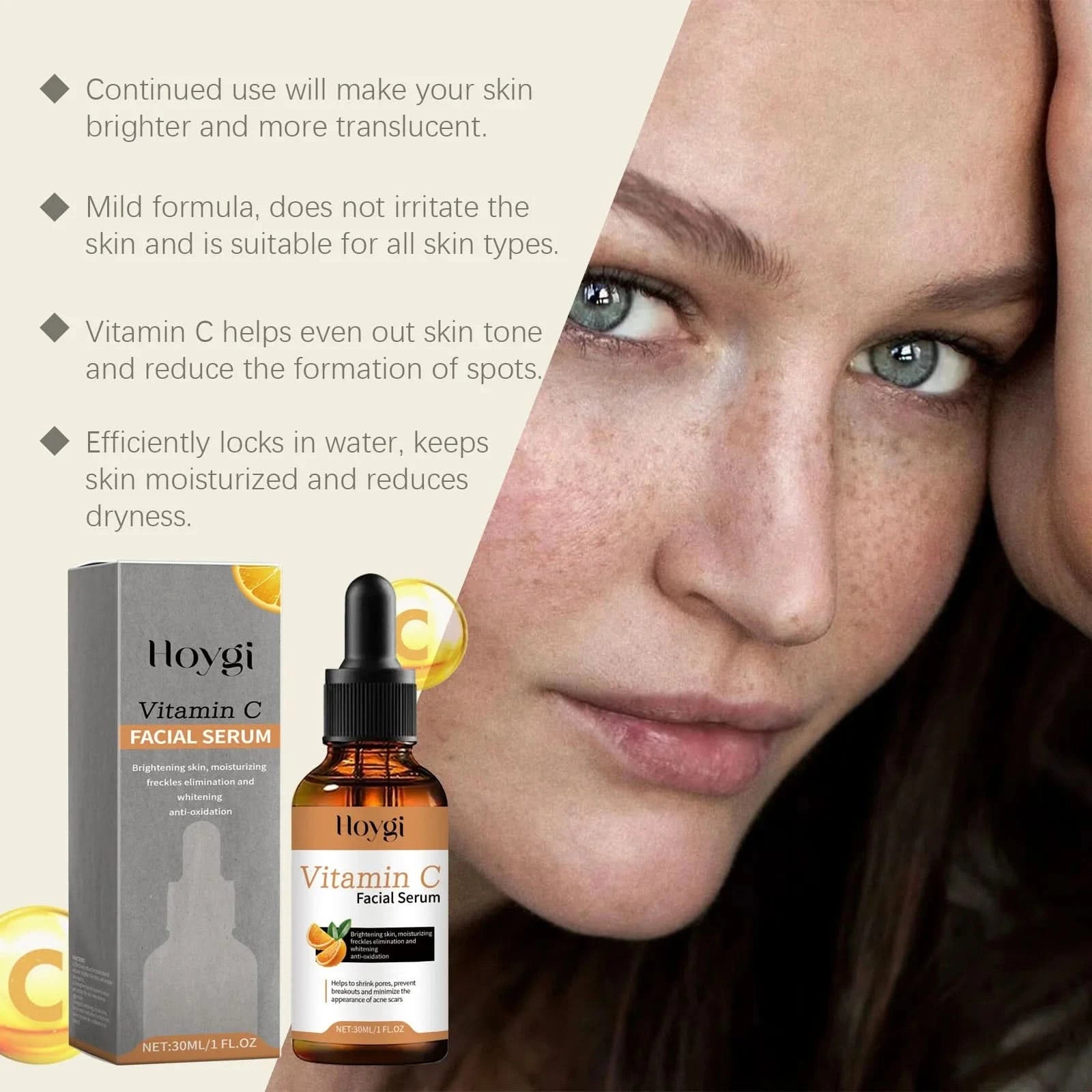 Hoygi 30ml Vitamin C Glowing Facial Serum Dark Spots Remover Melanina Moisturizing Nourish Brightening Facial Repair Skin Serum - M & M Global