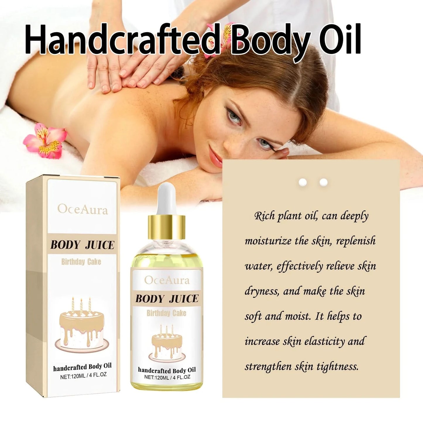 Oceaura Cake Body Oil Relief Soreness Relax Stress and Anxiety Moisturizing Smoothing Improve Elasticity Body Skin Care Oil - M & M Global
