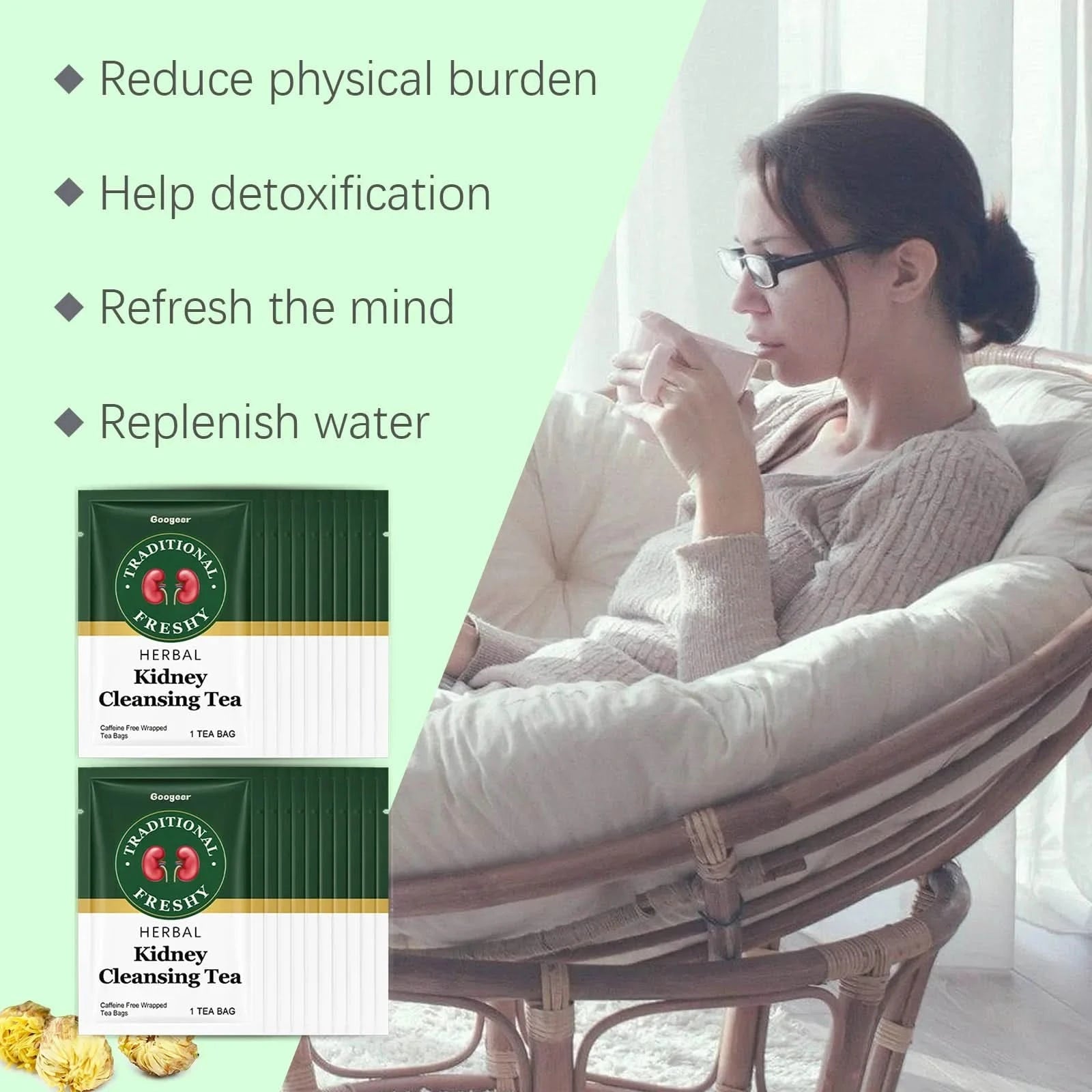 Googeer 20pcs Kidney Detox Tea Herbal Detoxify Cleaning Enhance Immune System Body Health Dietary Supplement Kidney Detoxify Tea - M & M Global