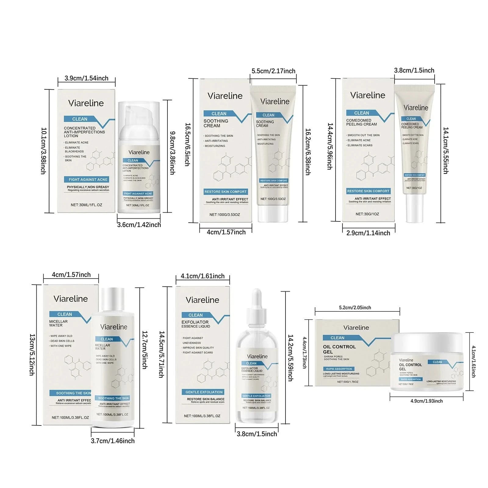 Viareline Soothing Repair Facial Care Series Moisturizing Skin Oil Control Brighten Skin Tone Clean Pores Tender Face Care Set - M & M Global