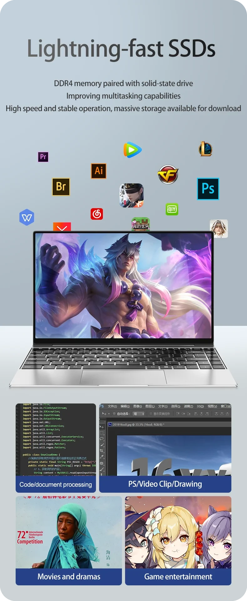 14.1" Ultra-Slim Laptop 16GB RAM 2TB SSD Intel CPU Windows 11 Pro FHD Anti-Glare Multilingual Office/Study PC