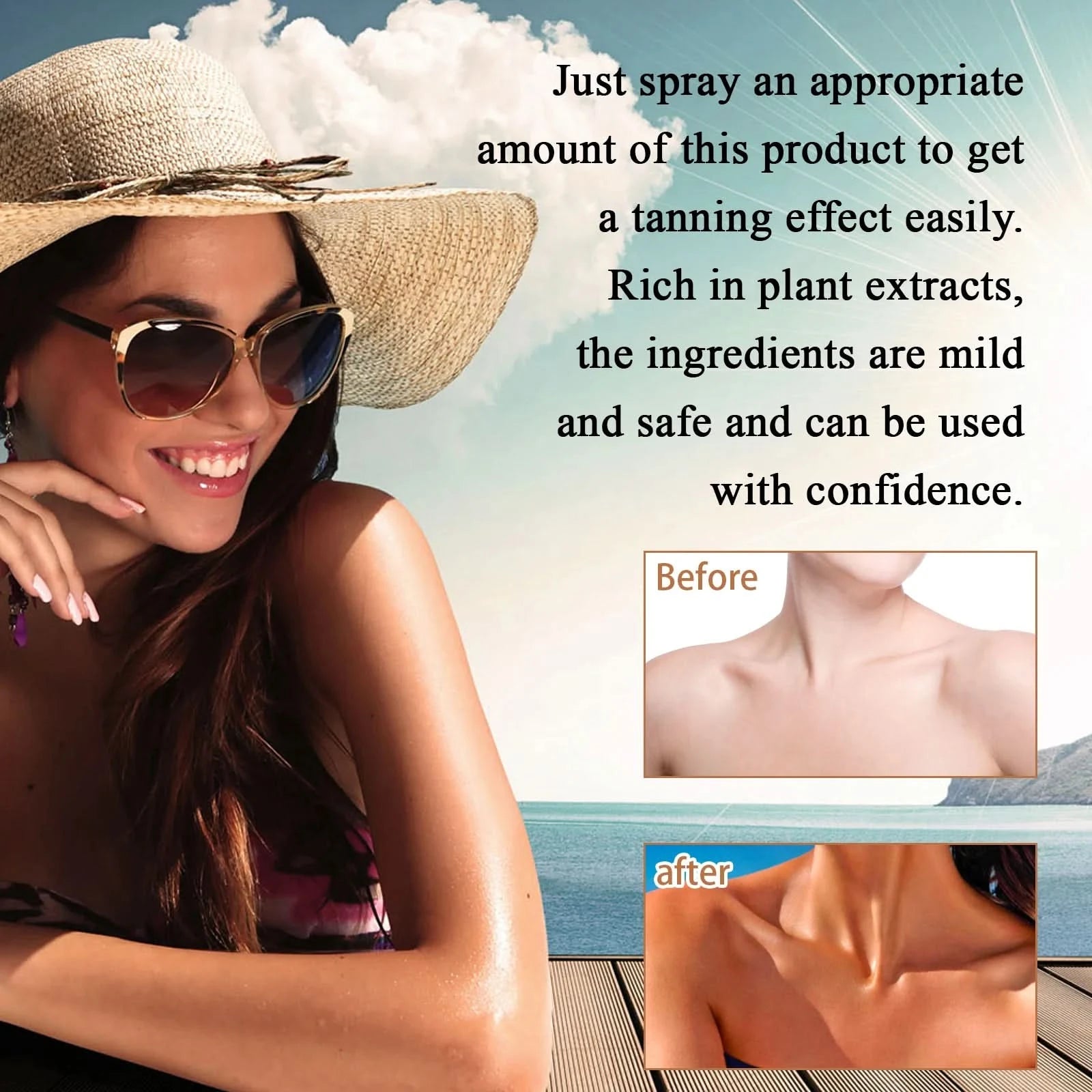 Oceaura Body Tanning Spray Quick Bronzing Brown Skin Sunless Self Solarium Tanning Prevent Sunbrun Moisturizing Tanning Mist - M & M Global