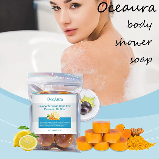 Oceaura Lemon Turmeric Soap Anti-oxidant Cleaning Dirts Improve Skin Texture Hydrating Brighten Skin Tone Body Bath Soap Bar - M & M Global