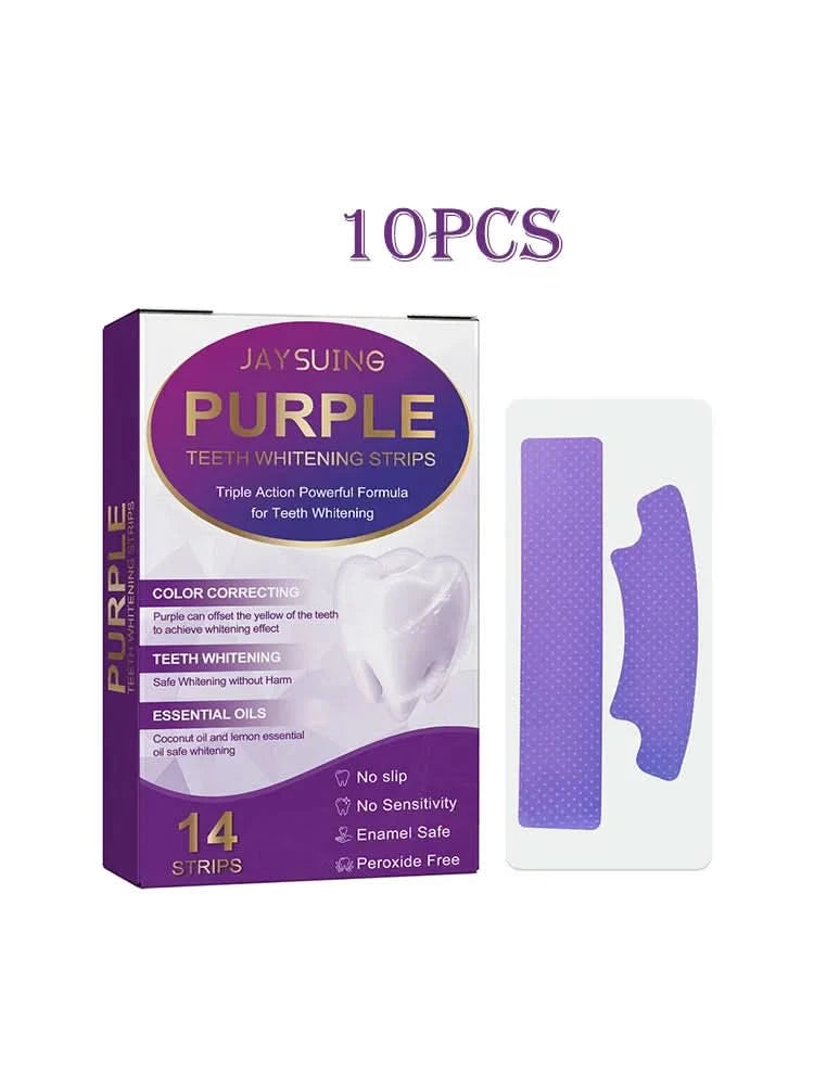 Jaysuing 14pcs Teeth Whitening Strips Purple Oral Fresh Breath Remove Yellow Cleaning Dental Bleaching Tooth Whitener Patches - M & M Global