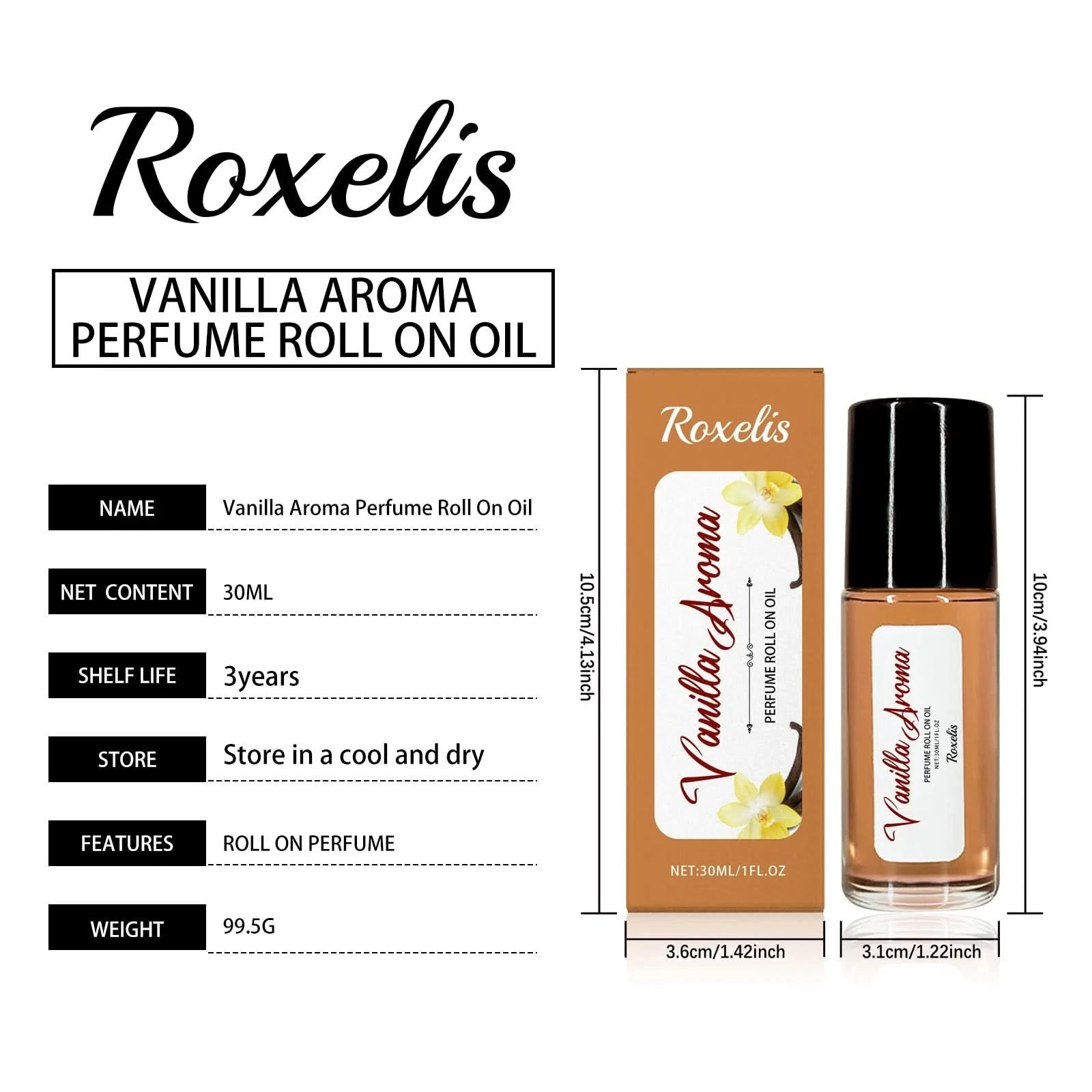 Roxelis 30ml Orange Vanilla Perfume Roller Ball Pheromone Long Lasting Fragrance Aromatherapy Skin Flirting Deodorant Perfume - M & M Global
