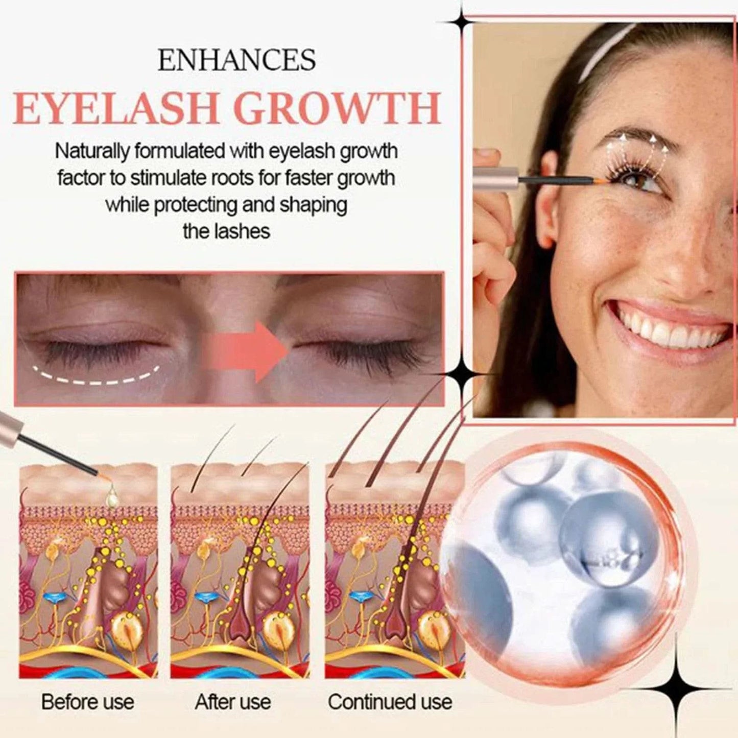 Eelhoe 3ml Eyelash Growth Serum Strengthen Eye Lash Curl Lengthening Makeup Enhancer Lash Eyebrow Fuller Thicken Eyelash Serum - M & M Global