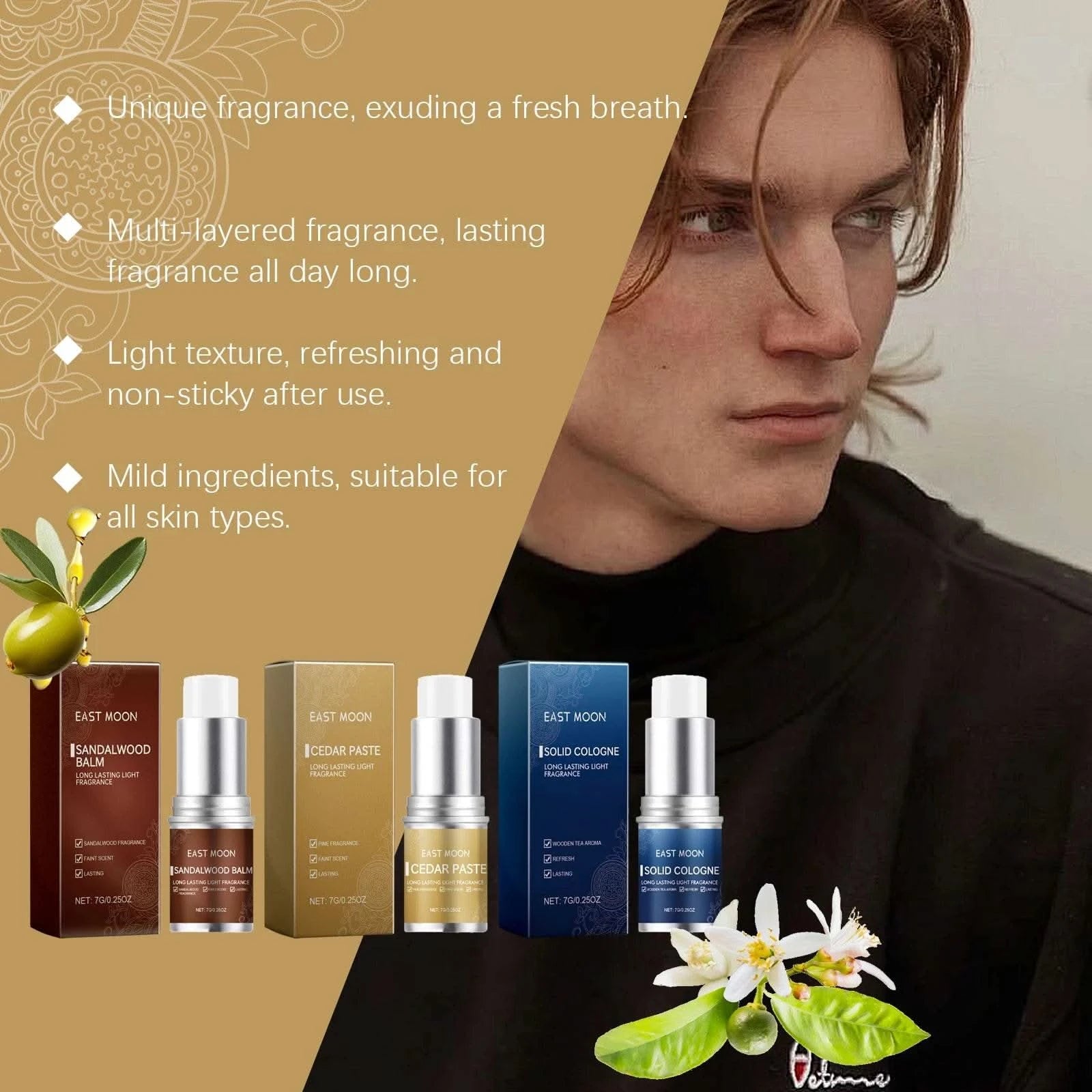 East Moon Men Perfume Solid Balm Stick Non-greasy Woody Scent Charming Portable Design Bussiness Pheromone Perfume Solid Balm - M & M Global