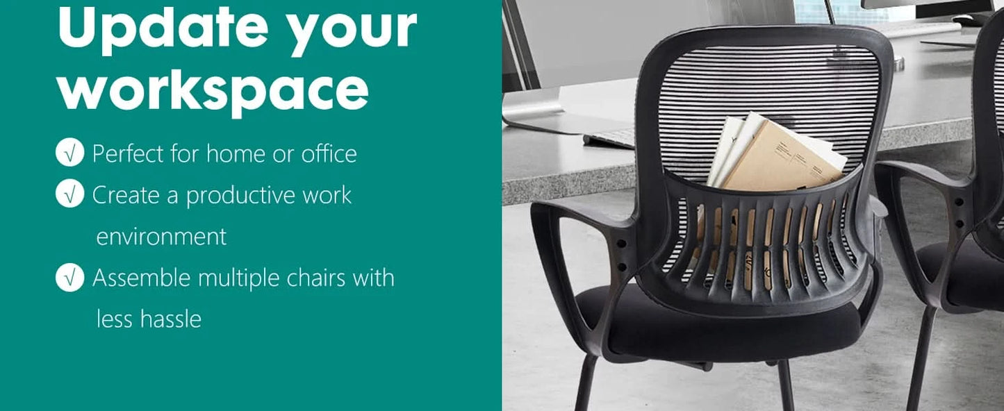 JHK Ergonomic Office Chair No Wheels with Comfy Armrest and Mesh Lumbar Support Back Basket Design for Guest Reception