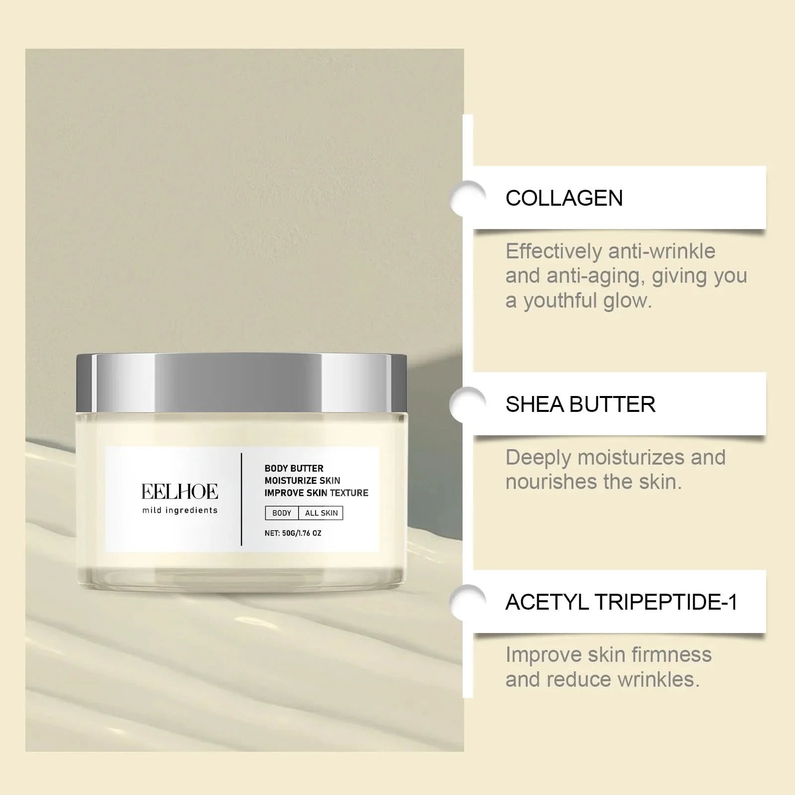 EELHOE Hyaluronic Acid Body Skin Tightening Cream Body Moisturizer Skin Firming Rejuvenation Collagen Brightener Cream for Body - M & M Global