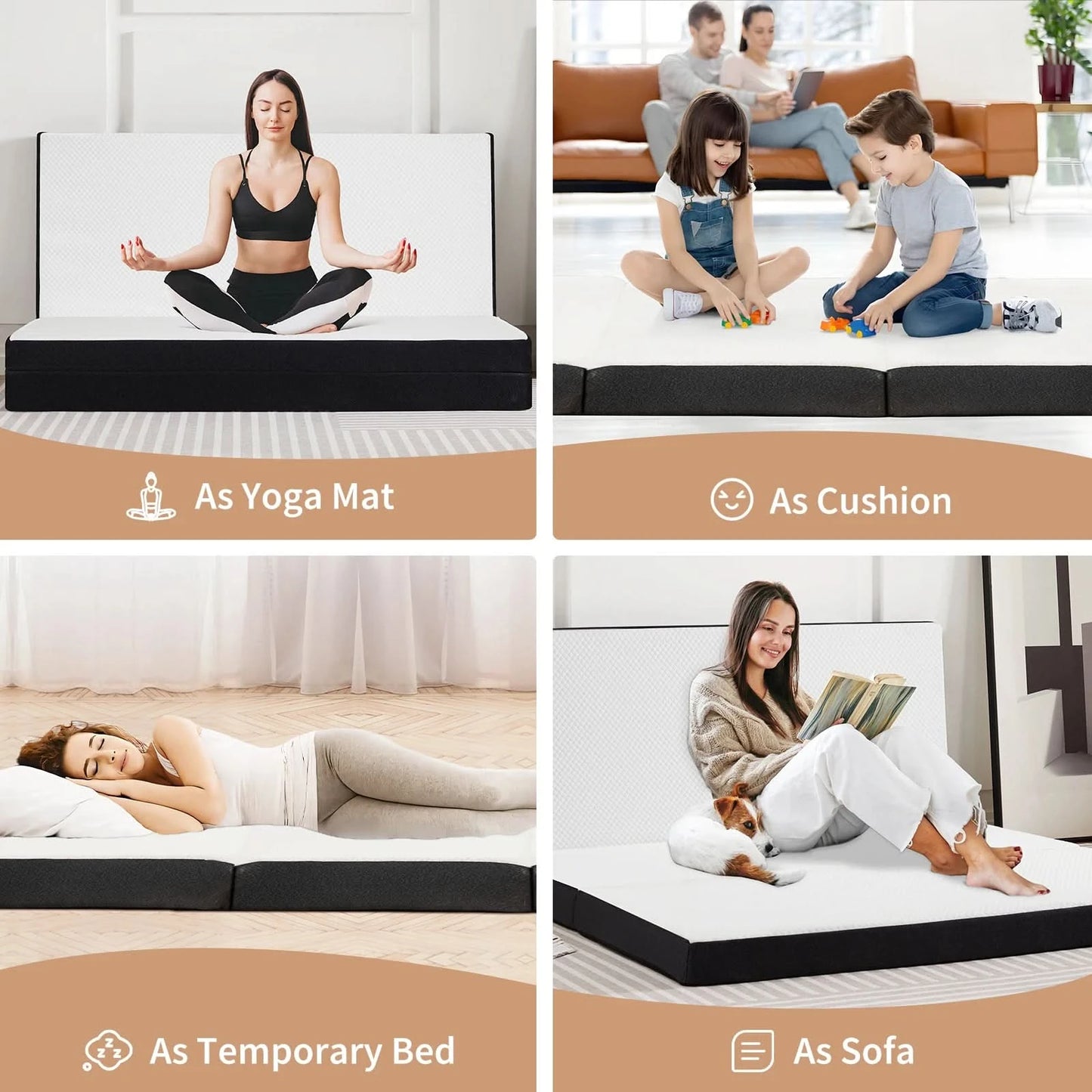 JHK Three Fold Portable Floor Bed,Certified By CertiPUR-US,Suitable For Travel,Camping,And Yoga,Soft Touch And Flexible Zipper
