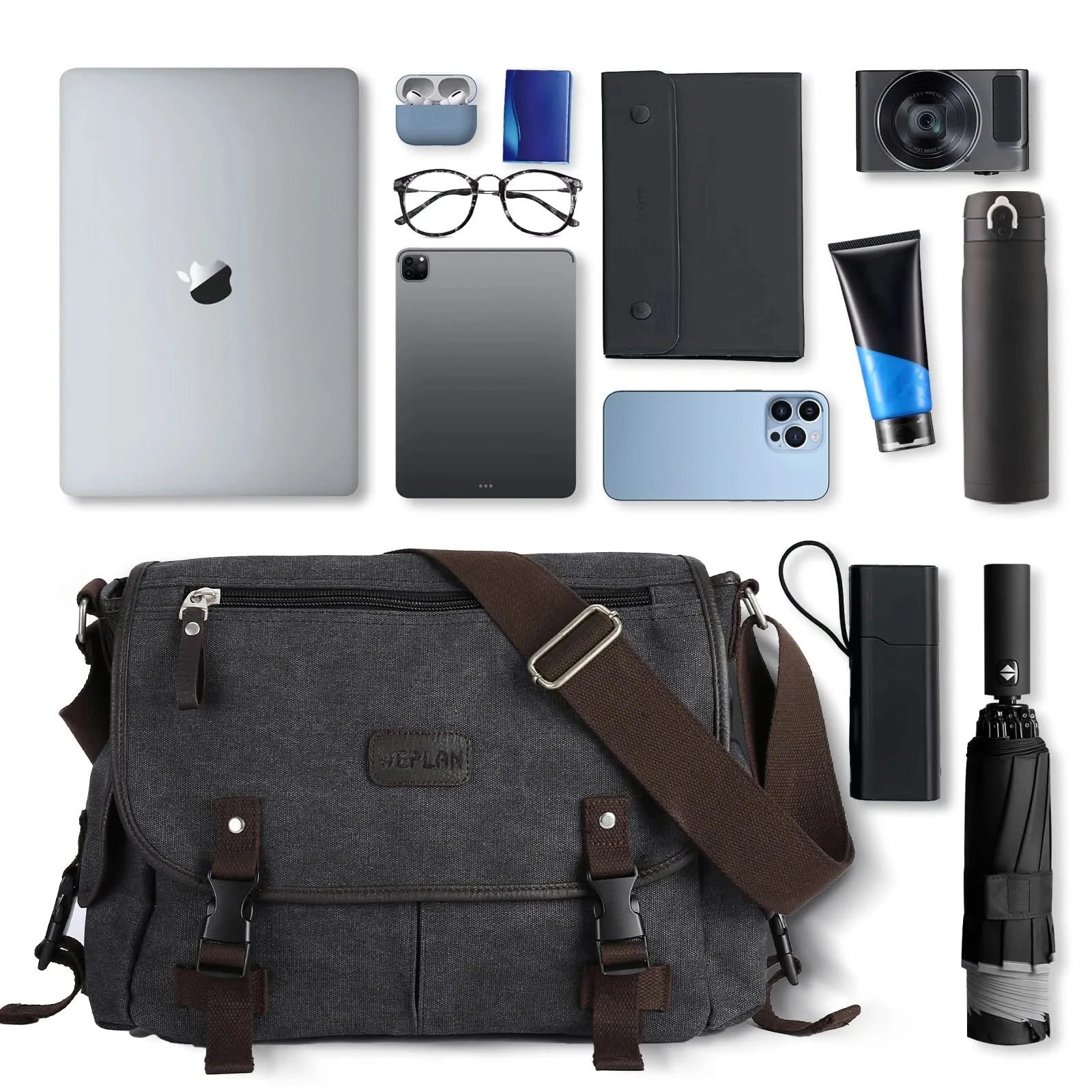 Messenger Bag for Men Retro Canvas Satchel Casual Briefcases Laptop Bag Fit 13Inch,Water Resistant Crossbody College Satchel Bag - M & M Global