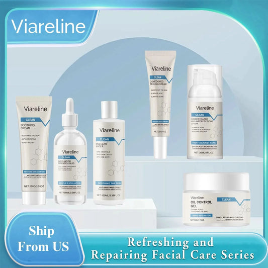 Viareline Soothing Repair Facial Care Series Moisturizing Skin Oil Control Brighten Skin Tone Clean Pores Tender Face Care Set - M & M Global