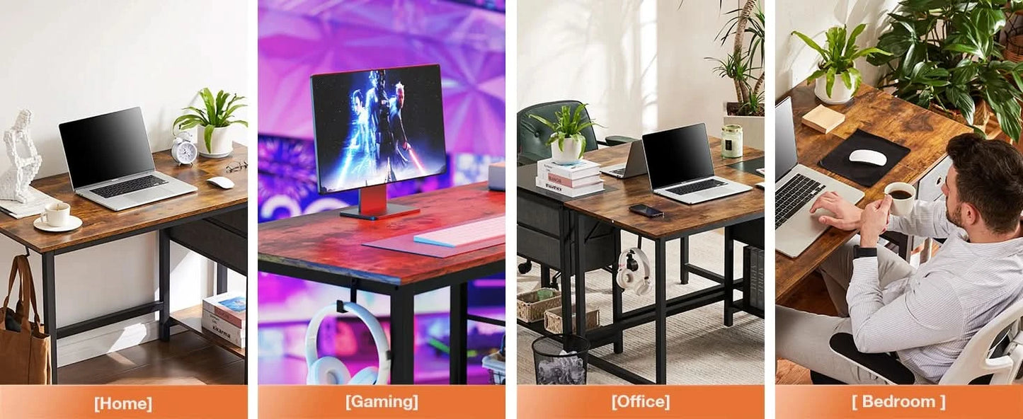 JHK Computer Desk With Drawers 55 Inch Home Office Desk Writing Desk Work Desk PC Table Study Desk With 2-Tier Drawers