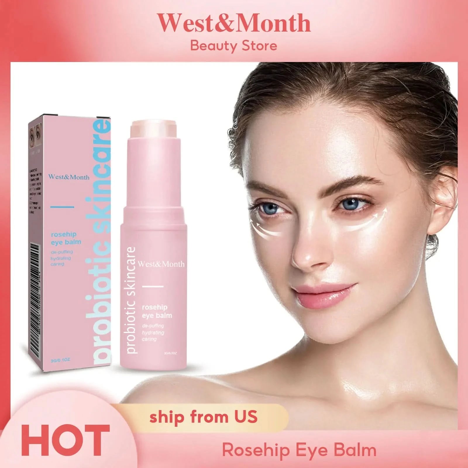 Rosehip Brightening Eye Balm Glowing Repair Under Eye Cream Stick For Instant Wrinkle Eye Bags Dark Circles Puffiness Removal - M & M Global