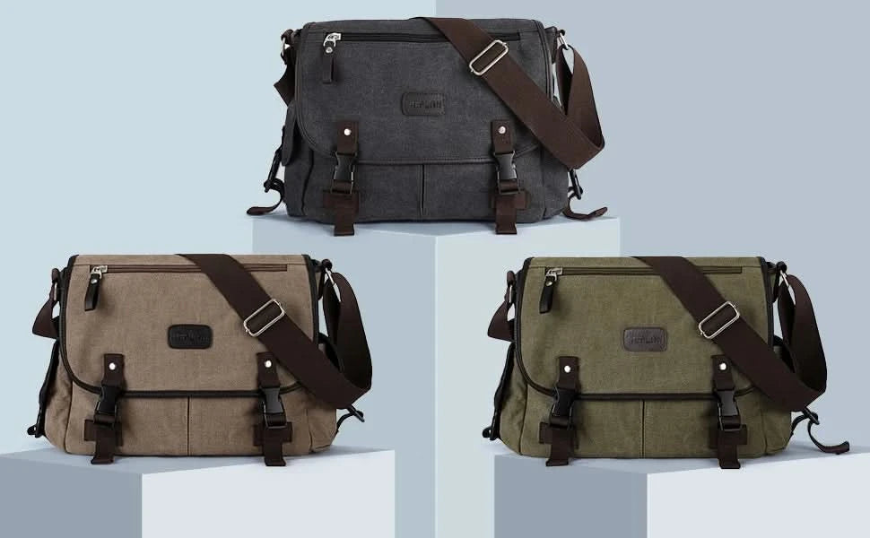 Messenger Bag for Men Retro Canvas Satchel Casual Briefcases Laptop Bag Fit 13Inch,Water Resistant Crossbody College Satchel Bag - M & M Global