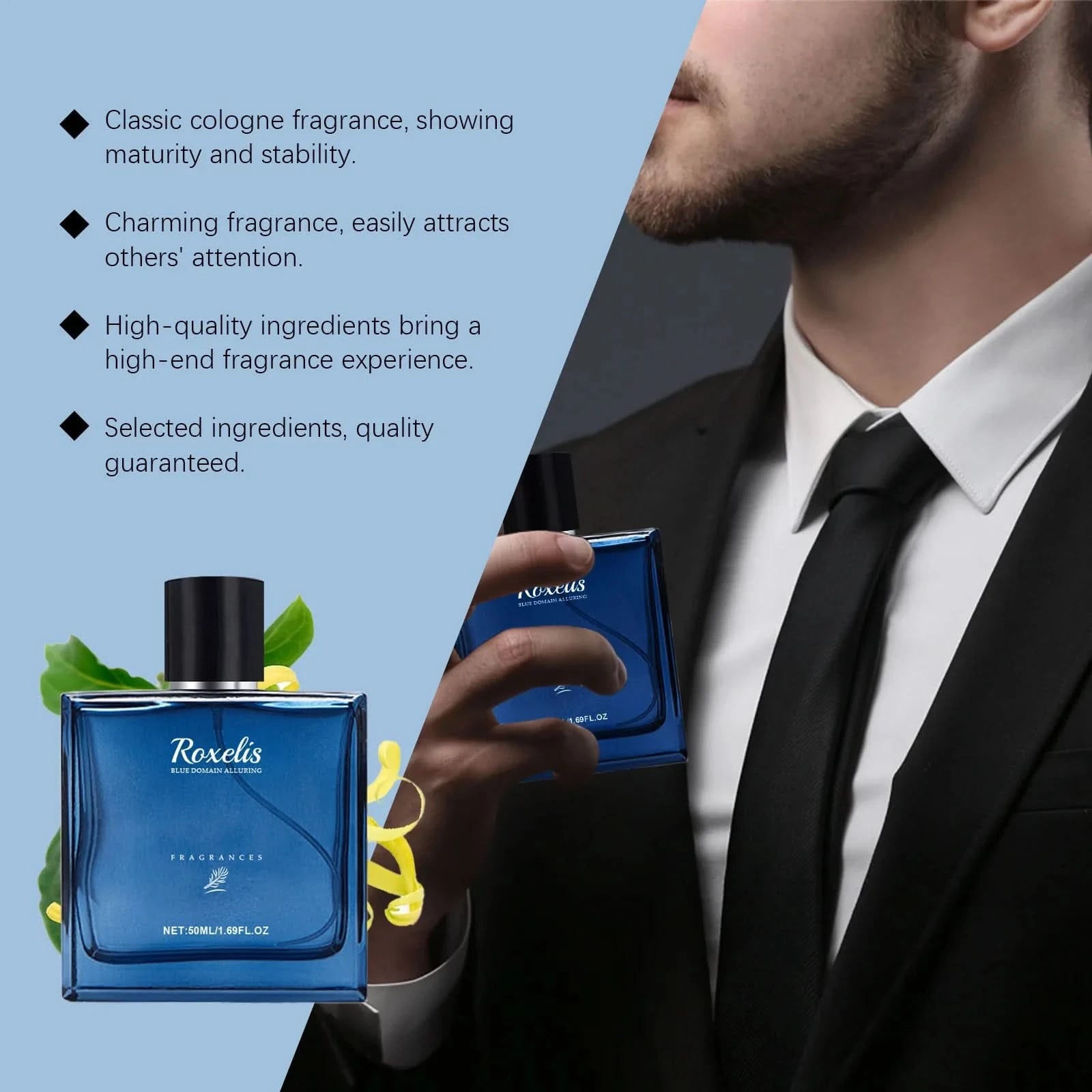 Roxelis 50ml Charmig Cologne Perfume Spray Men's Blue Domain Fragrance Lasting Scent Pheromone Flirting Romantic Dating Perfume - M & M Global