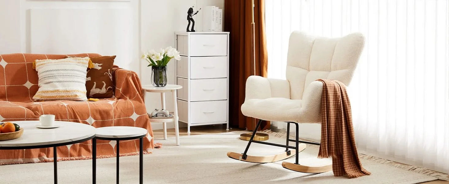 JHK Teddy Fabric Upholstered Glider With High Backrest,Padded Seat, Accent Recliner,Cushion Rocker Armchair,Bedroom Furniture