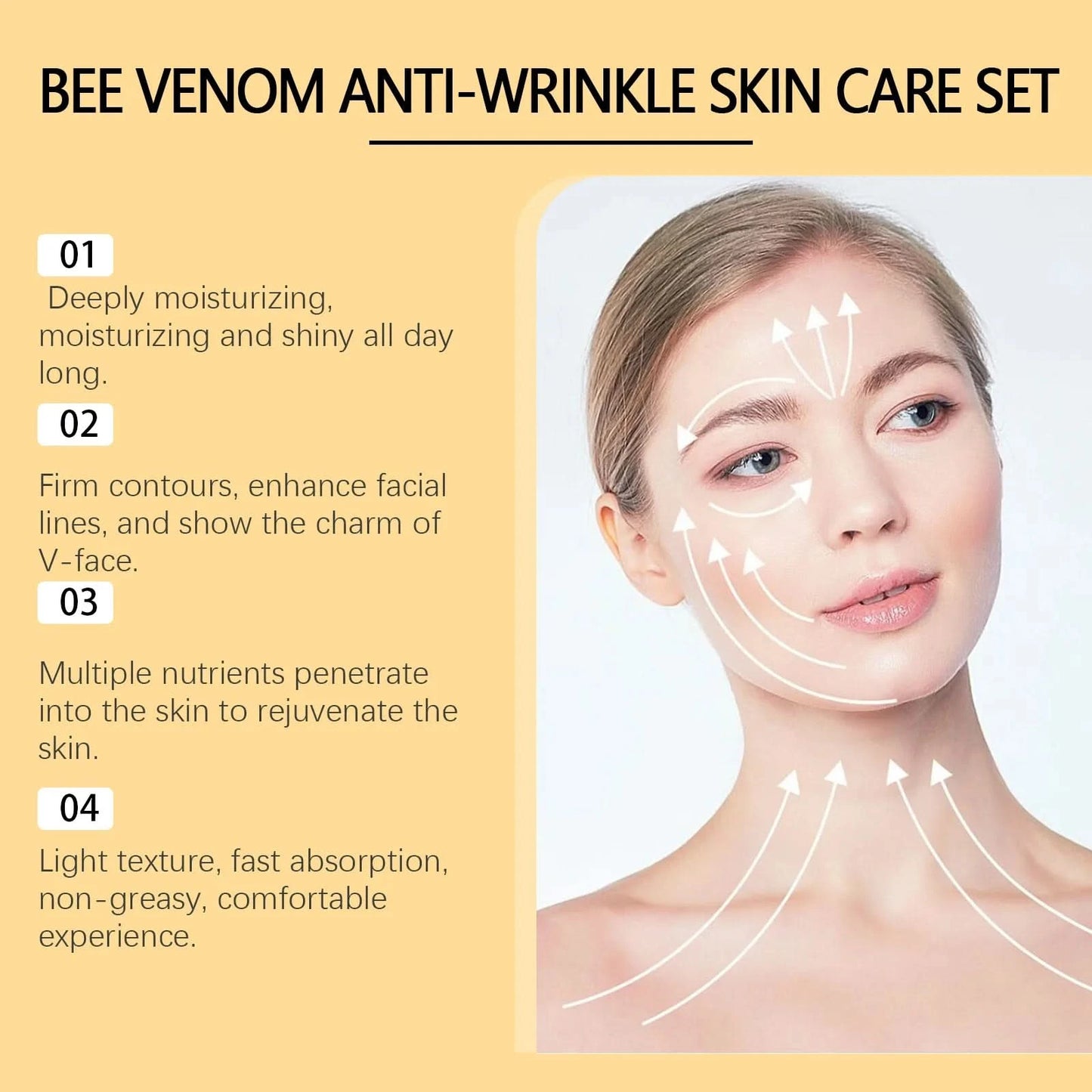 Woodsleep 1set Bee Venom Anti Wrinkle Facial Care Set Moisturizing Nourish Reduce Fine Lines Oil Control Repair Skin Care Set - M & M Global