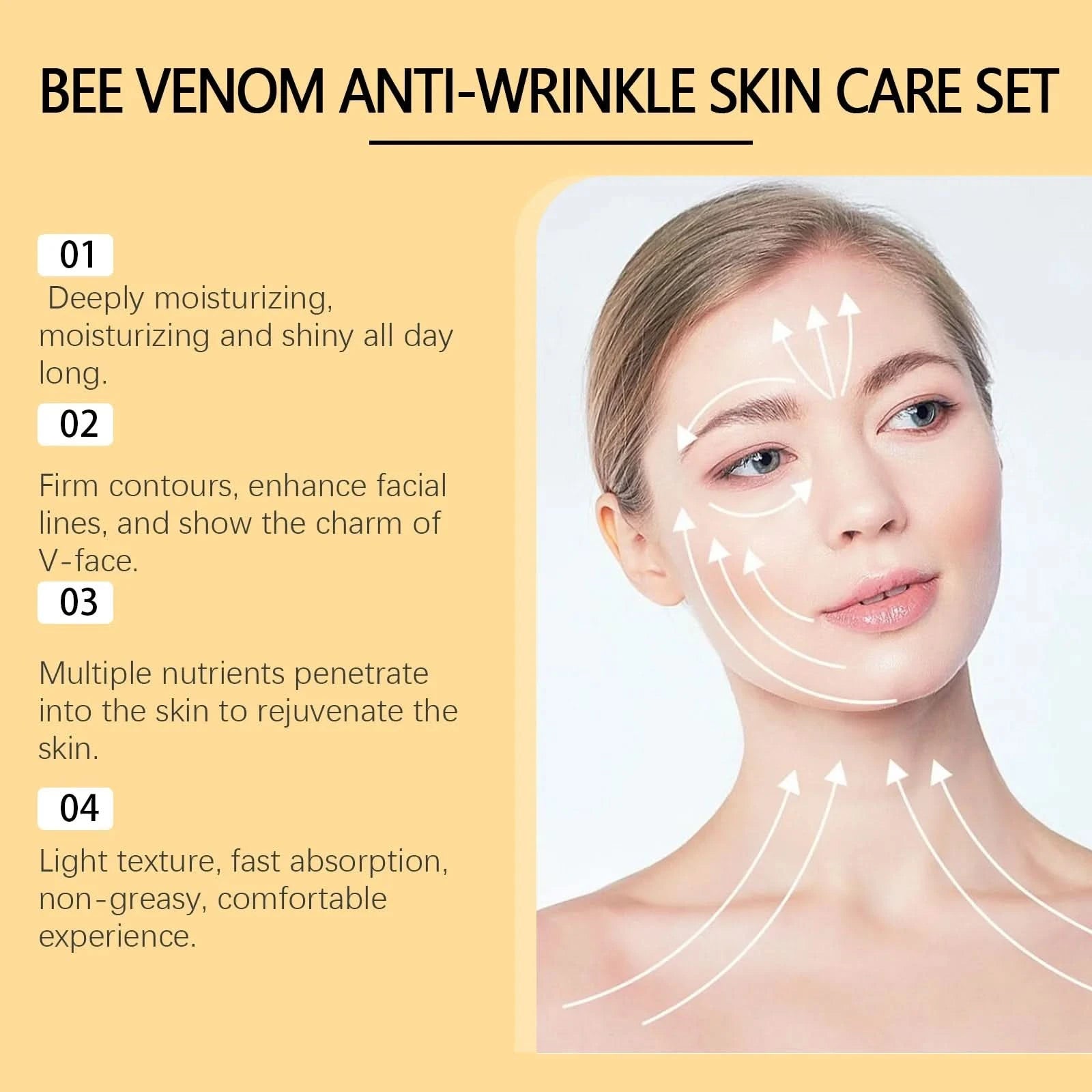 Woodsleep 1set Bee Venom Anti Wrinkle Facial Care Set Moisturizing Nourish Reduce Fine Lines Oil Control Repair Skin Care Set - M & M Global