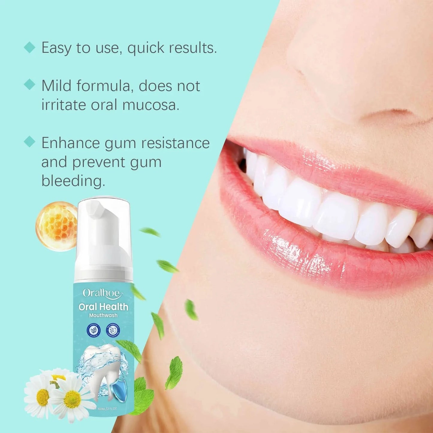 Oralhoe 60ml Teeth Cleaning Mousse Foam Toothpaste Remove Yellow Stain Oral Health Fresh Breath Brighten Whitening Teeth Mousse - M & M Global