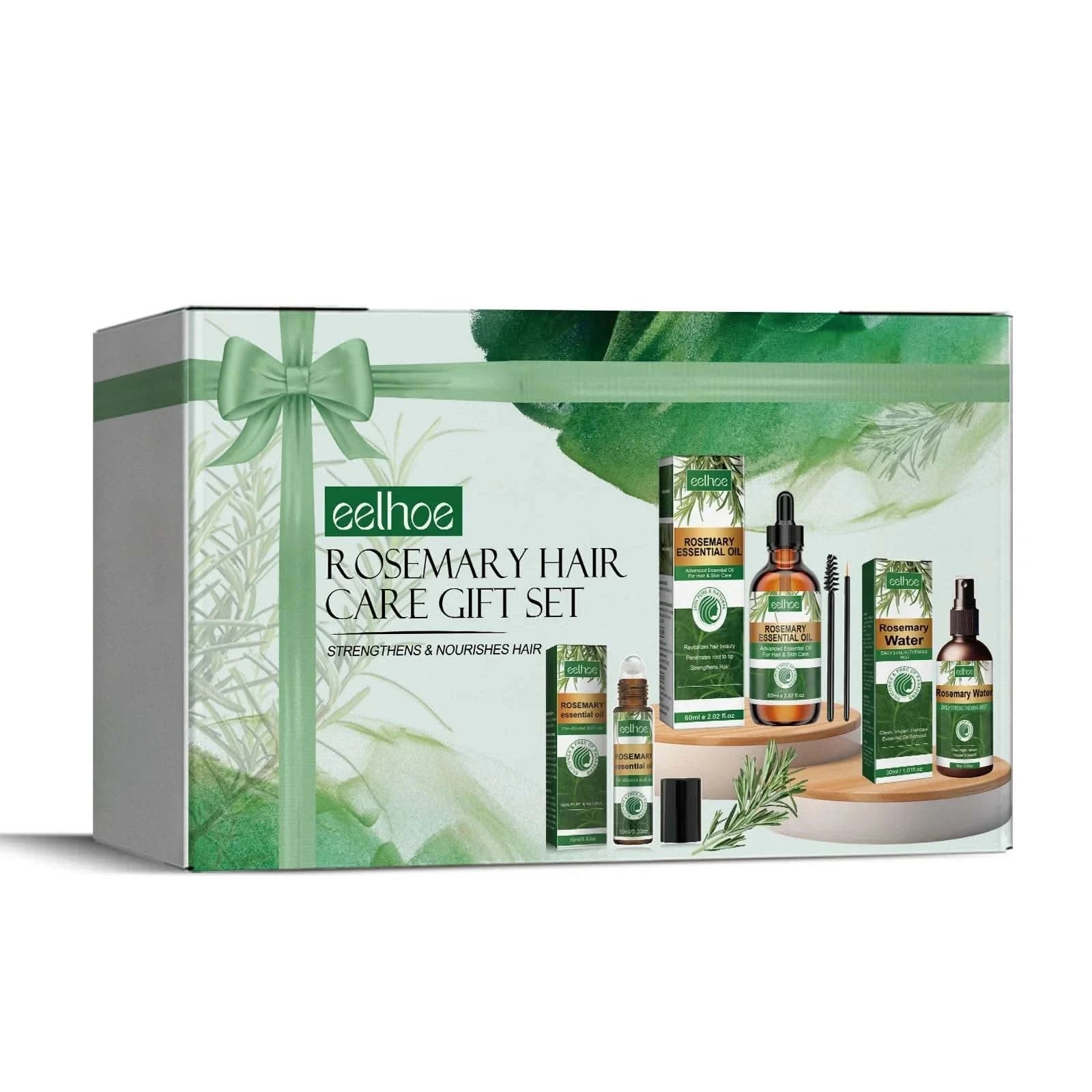 Eelhoe 1set Rosemary Hair Care Gift Set Hair Growth Oil Spray Roller Ball Nourish Scalp Strengthen Repair Split Ends Frizz Set - M & M Global