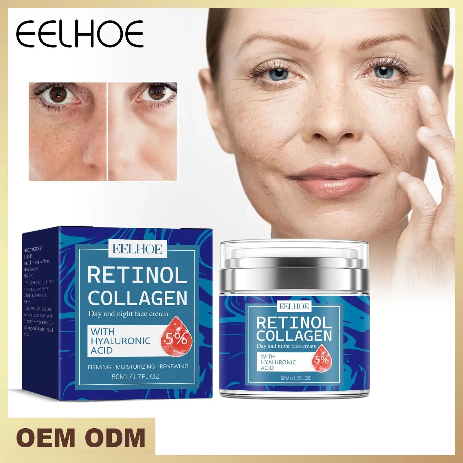 EELHOE Retinol Collagen Cream Lightens Fine Lines Tightens Skin Evens Skin Tone Moisturizes Face Cream Improve Skin Elasticity - M & M Global
