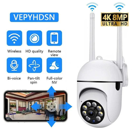 8MP Wifi IP Wireless Security Surveillance PTZ Camera 4X Zoom Cameras Tracking Two-way Audio HD Night Color Cam - M & M Global