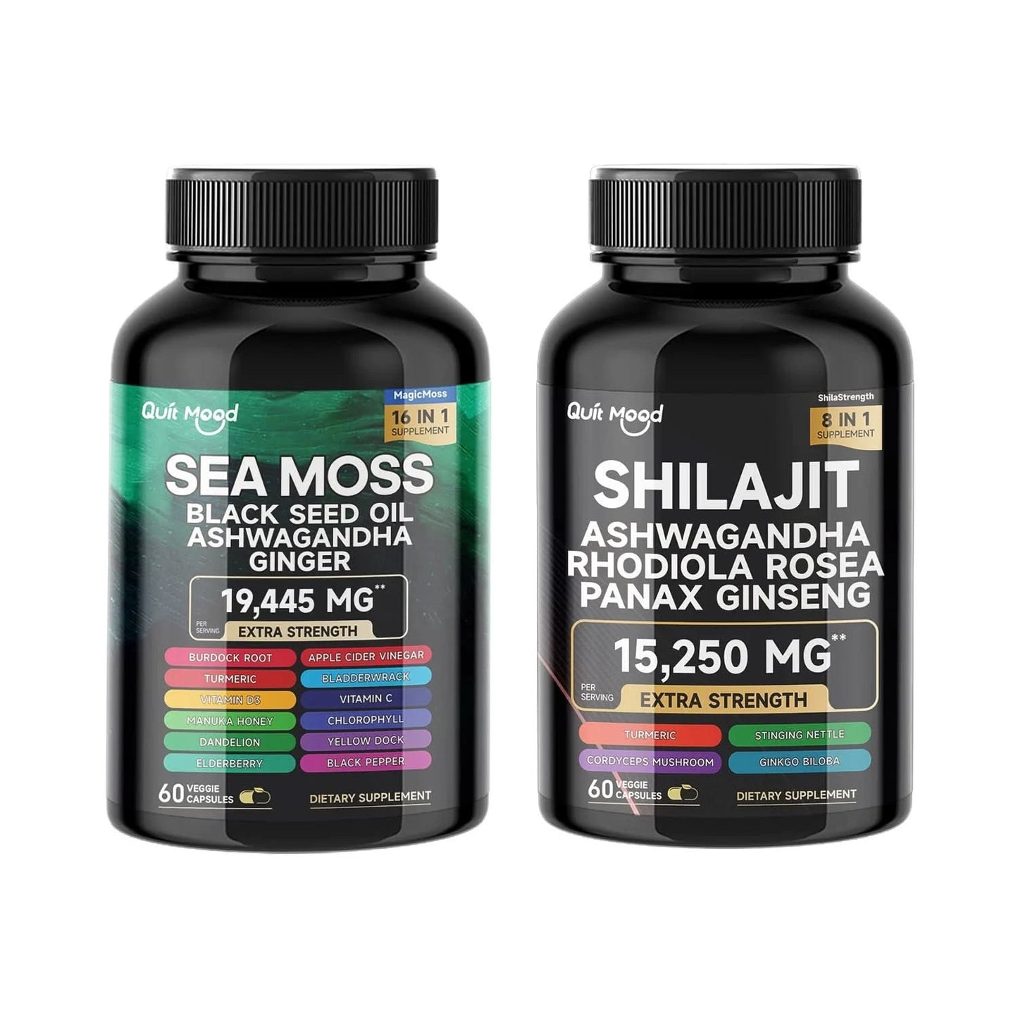 Sea Moss and shilajit Bundle 120 capsules, with Seamoss, Black Seed Oil, Ashwagandha, Ginger, Burdock Root, Turmeric, Black Pepp - M & M Global