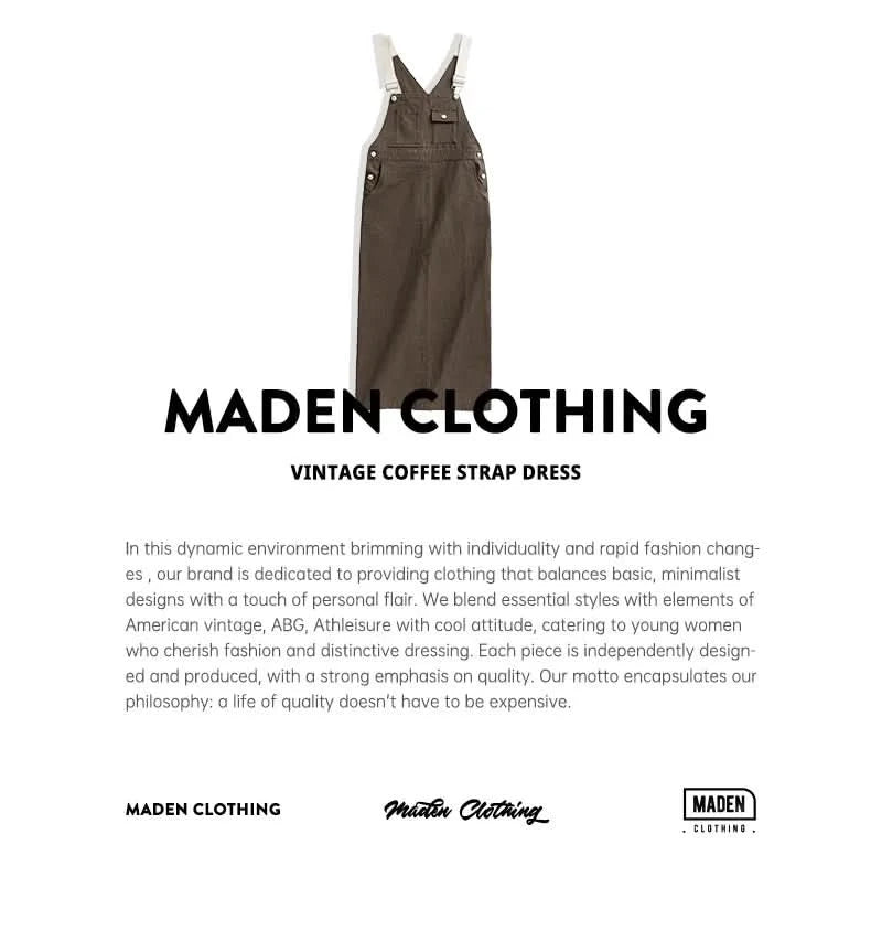 Maden 2024 New Women's Maillard Suspender Straight Skirt and Age-reducing Lazy Style Stackable Long Dress for Spring and Summer - M & M Global