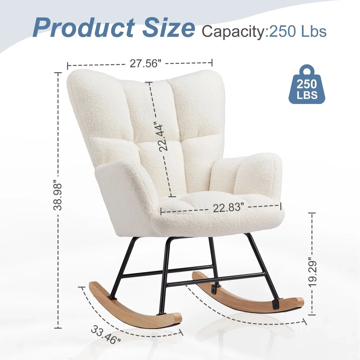 JHK Teddy Fabric Upholstered Glider With High Backrest,Padded Seat, Accent Recliner,Cushion Rocker Armchair,Bedroom Furniture