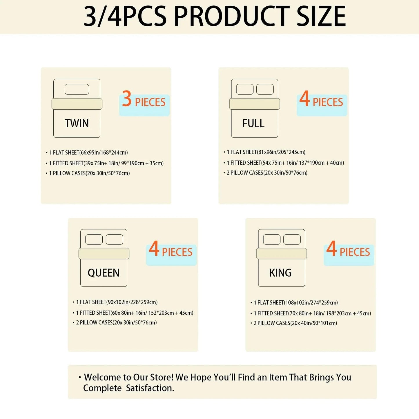 Bedding set size chart for twin, full, queen, and king sizes with dimensions.
4-piece microfiber bed set

Solid color comforter set

All-season bedding set

Lightweight comforter

Ultra-soft bed sheets

Minimalist bedding set

High thread count sheets

Fade-resistant microfiber bedding

Modern home bedding set
