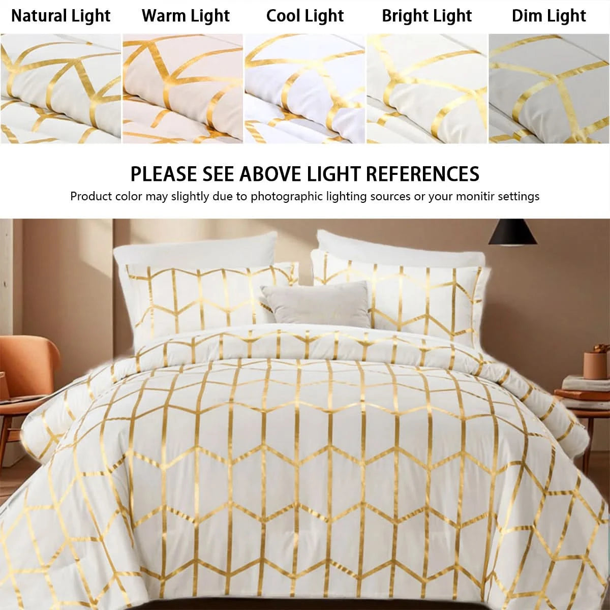 Bedding set with gold geometric pattern on a bed in a room setting, showing color variations under different light conditions.
Comfora Cozy Bedding Set
sage green bedding
white bedding set
comforter set queen
floral duvet cover
Comfora Cozy Bedding Set
plush comforter set cozy pack
ultra-soft all-season comforter and shams
luxury cozy bedding set online
warm textured comforter set King/Queen

Green Plant Bedding


Botanical Quilt Set


Nature Print Bedding


5 Piece Bedding Set

7 Piece Bedding Set
