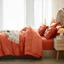 Bedroom with orange bedding and a wooden nightstand.
Queen Bedding Set, 7 Piece Bedding Set, Pinch Pleat Comforter, Geometric Bedding, Microfiber Bedding, All Season Comforter, Soft Bedding, Machine Washable, Hypoallergenic Comforter, Luxury Bedding Set, Polyester Bedding, Hotel Quality Bedding, Elegant Bedroom Decor, Gift Bedding Set, Modern Bedding