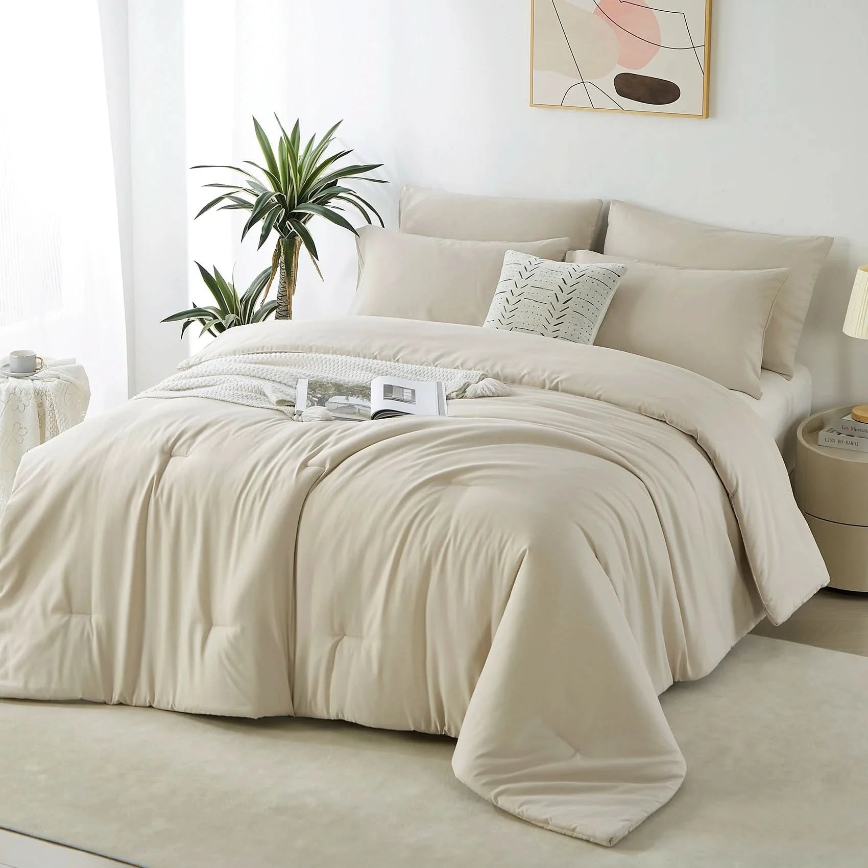 Beige comforter set on a bed in a bedroom with plants and decor.
Microfiber comforter set

Solid color bedding set

Soft bedding for all seasons

Twin/Queen/King comforter

Lightweight bed set

Wrinkle-resistant bedding

Machine washable comforter

Minimalist bedding

Dorm room bedding

Gift bedding set