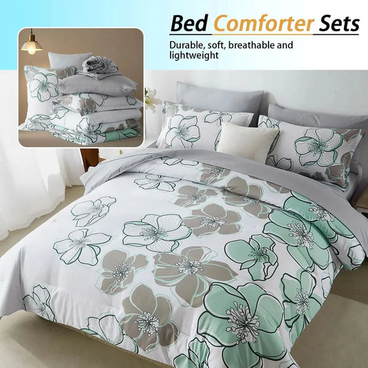 Floral patterned bed comforter set on a bed with an inset showing individual pieces.
Queen floral comforter set

Large floral print bedding

7-piece microfiber bedding set

All-season comforter

Brushed microfiber comforter

Luxury bed set for queen bed

Fade-resistant bedding

Machine washable comforter

Elegant bedroom décor set

Gift bedding set for holidays