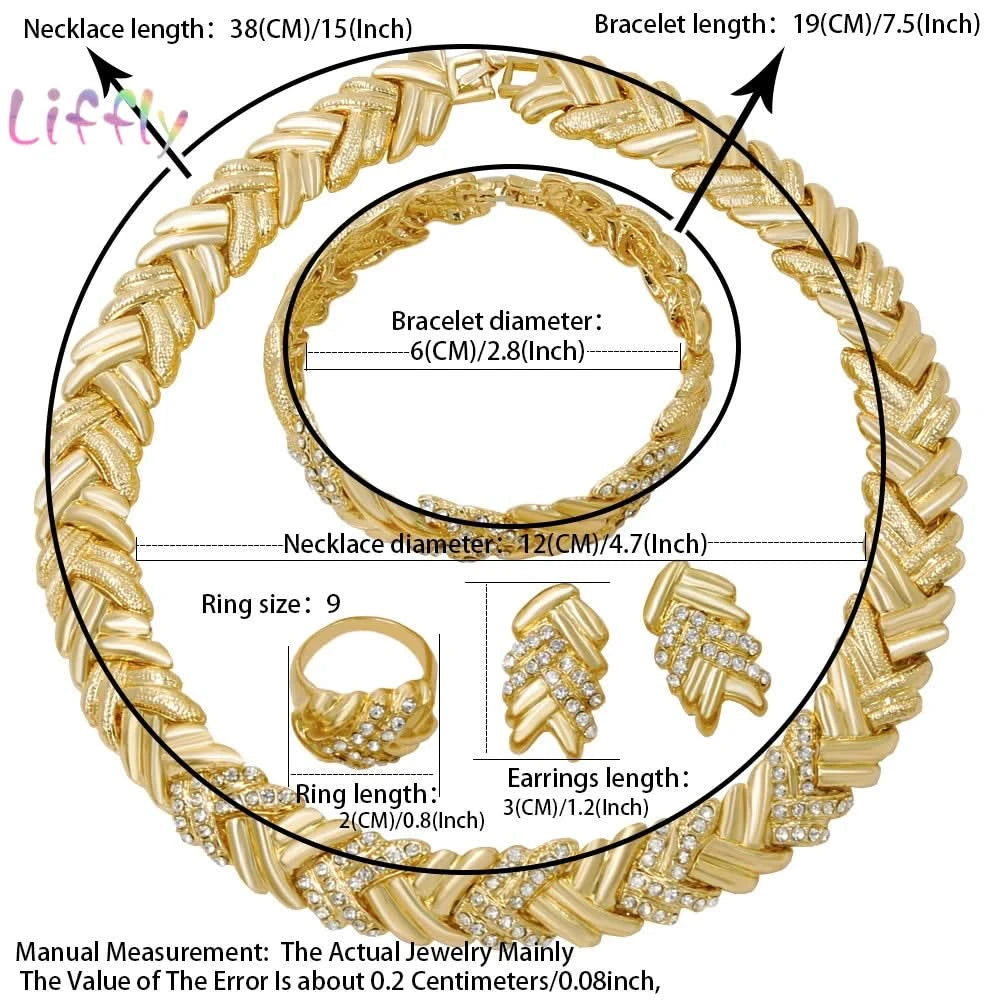 Jewelry Set for Women Bridal Dubai Gold Color Crystal Necklace Bracelet Nigerian Indian Jewelry Set Wedding Traditional - M & M Global