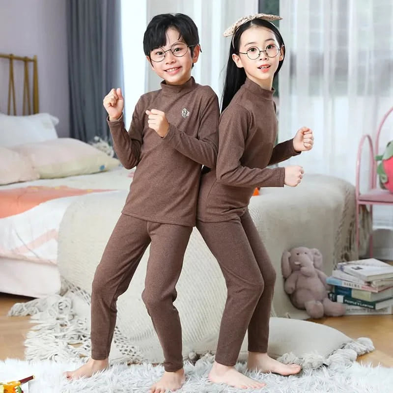 Autumn Winter Thermal Underwear Suit Girls Clothing Sets Boys Pajama Sets Baby No Trace Warm Sleepwear Candy Colors Kids Clothes - M & M Global