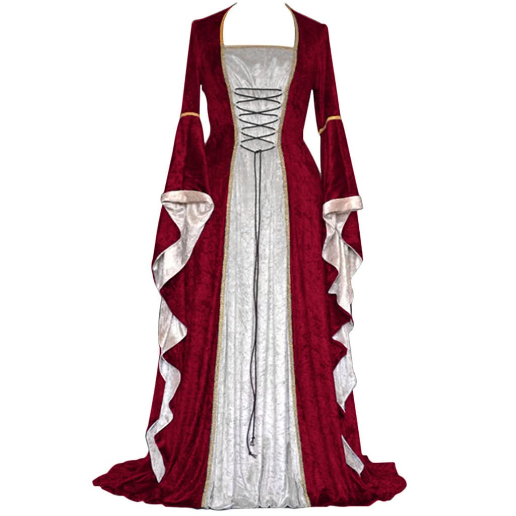 Medieval Retro Court Princress Cosplay Costume Halloween Women Gothic Flare Sleeve Long Dress Elegant Witch Masquerade Wear - M & M Global