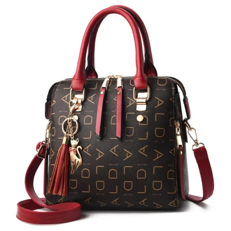 Fashion English Letter Handbag Women PU Leather Tassel Top-handle Bag Luxury Shoulder Bag Large Capacity Lady Tote Design Purse - M & M Global