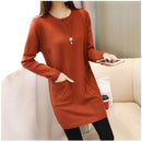 Solid Long Sweater Women Clothing 2025 New Korean Pocket Knit Sweater Dress Casual Warm Loose O neck Long sleeve Ladies Pullover