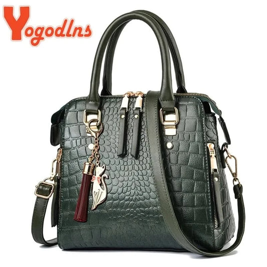 Yogodlns Luxury Crocodile Pattern Handbag Women Winter New PU Leather Tassel Shoulder Bag Brands Design Handle Bag Lady Purse - M & M Global