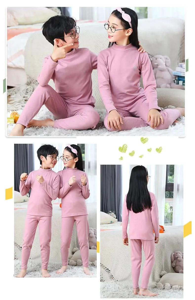 Autumn Winter Thermal Underwear Suit Girls Clothing Sets Boys Pajama Sets Baby No Trace Warm Sleepwear Candy Colors Kids Clothes - M & M Global