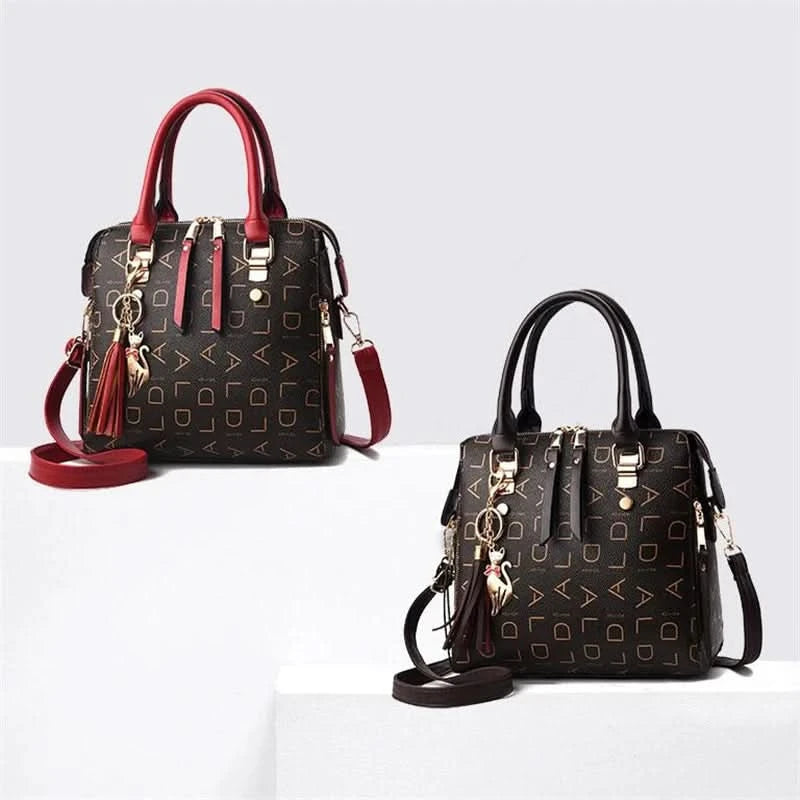 Fashion English Letter Handbag Women PU Leather Tassel Top-handle Bag Luxury Shoulder Bag Large Capacity Lady Tote Design Purse - M & M Global